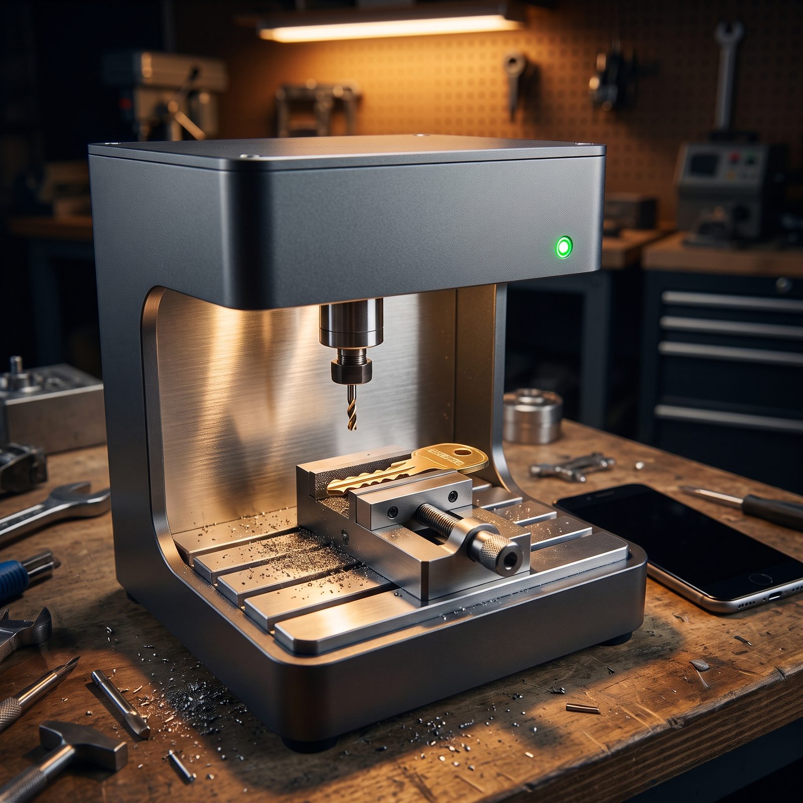 Portable CNC automatic key cutting machine cutting an automotive key