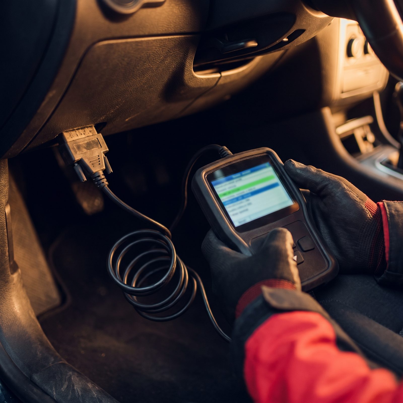 Automotive key programmer connected to a vehicle OBD port